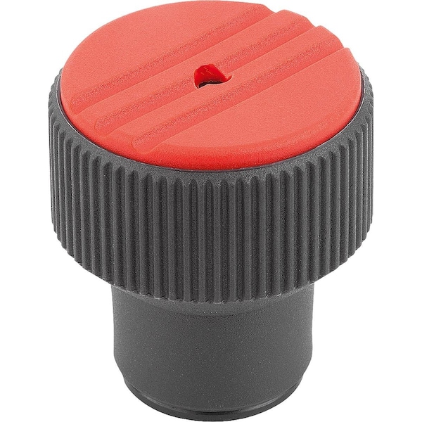 Torque Knurled Knob Size:3 D=M06, Thermoplastic Black Ral7021, Comp:Steel, Cap:Red Ral3020